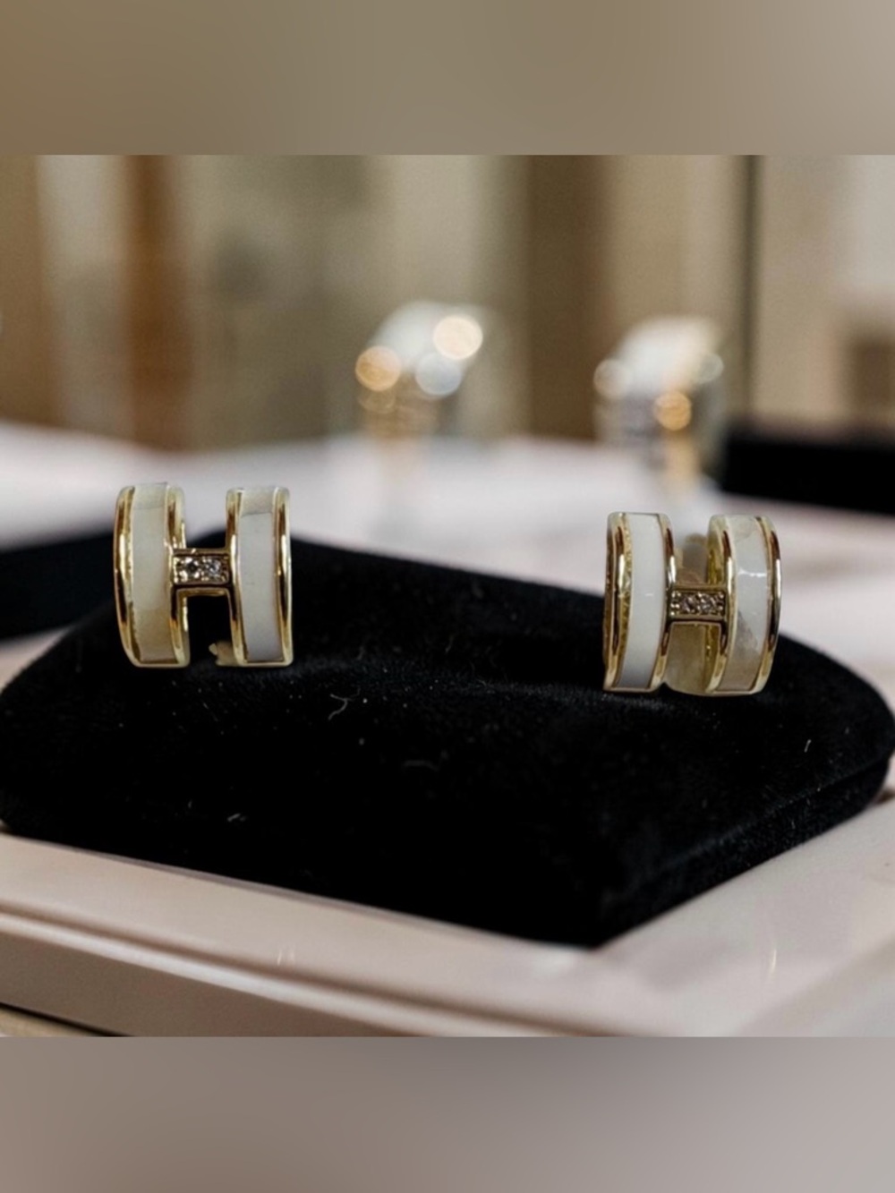 Mother of Pearl small Initial H Earrings